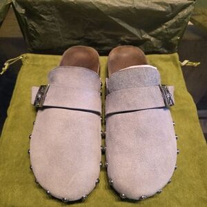 Tory Burch Mellow Stud Mule Denim Suede Blue/Cork Women's Size 37.5EU/7.5US